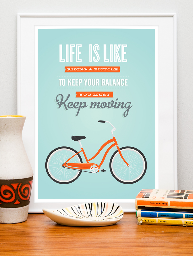Life Is Like A Riding A Bicycle. Bike Poster, Quote Poster, Tpoygraphy Poster, Positive Wall Decor, Retro Print,